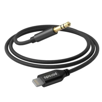 Porodo Braided Aluminum Lightning to 3.5mm AUX Cable 1.2M - Black